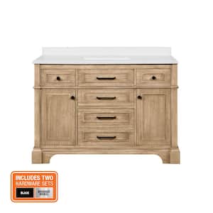 Melpark 48 in. W x 22 in. D x 34 in. H Single Sink Bath Vanity in Antique Oak with White Engineered Marble Top