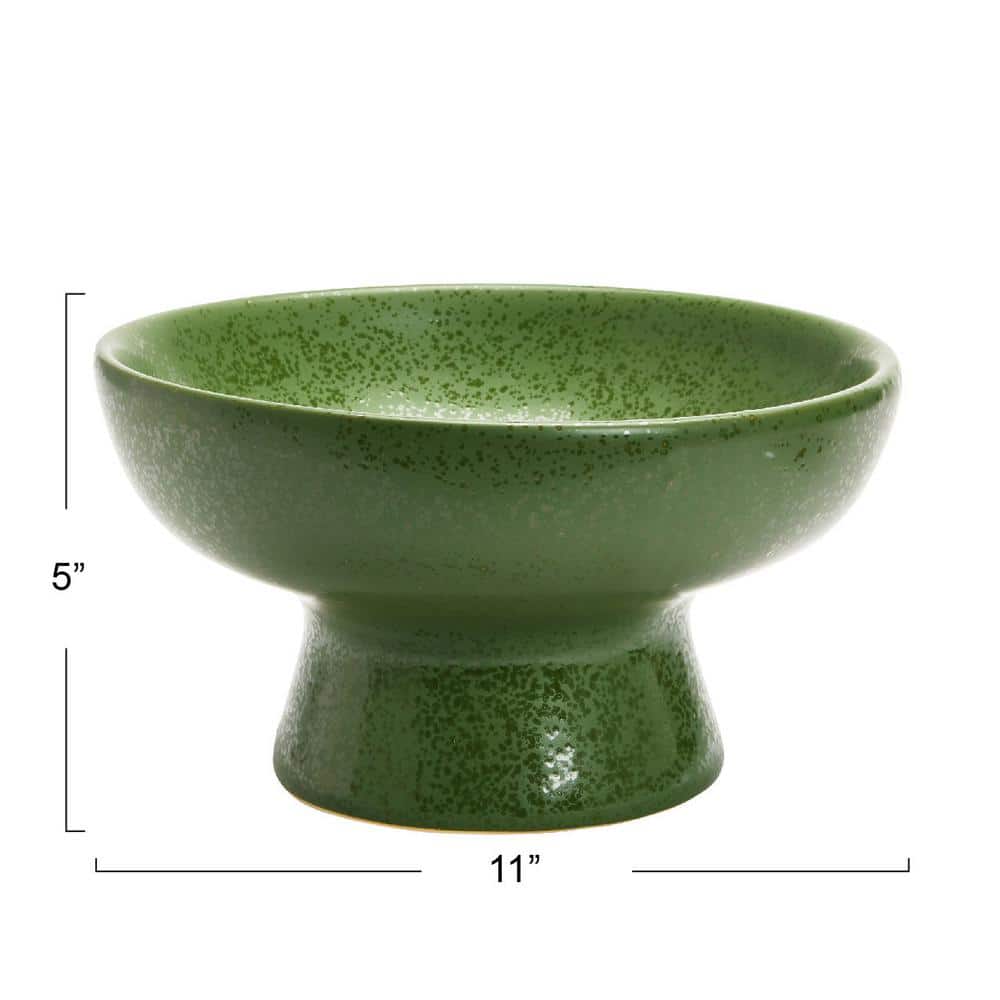 Matte Green Ceramic Footed Serving Bowl, 12.75"