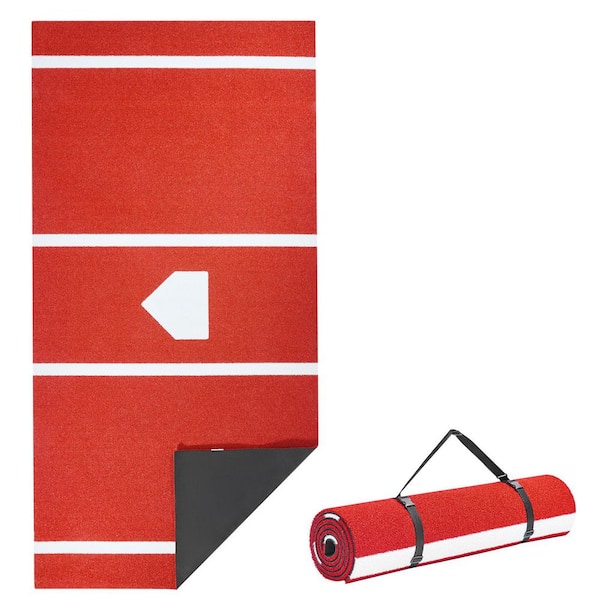 Baseball Hitting Mat, 10 x 3.8 ft. Red Batting Cage Mat, Softball Batting Practice Equipment for Indoor Outdoor