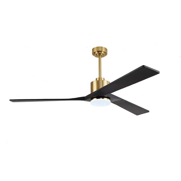 WINGBO 52 in. LED Indoor Black and Gold Ceiling Fan with Remote