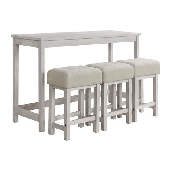 Picket House Furnishings Holmes White 36-Bar Table Single Pack (1-Tables and 3-Stools)