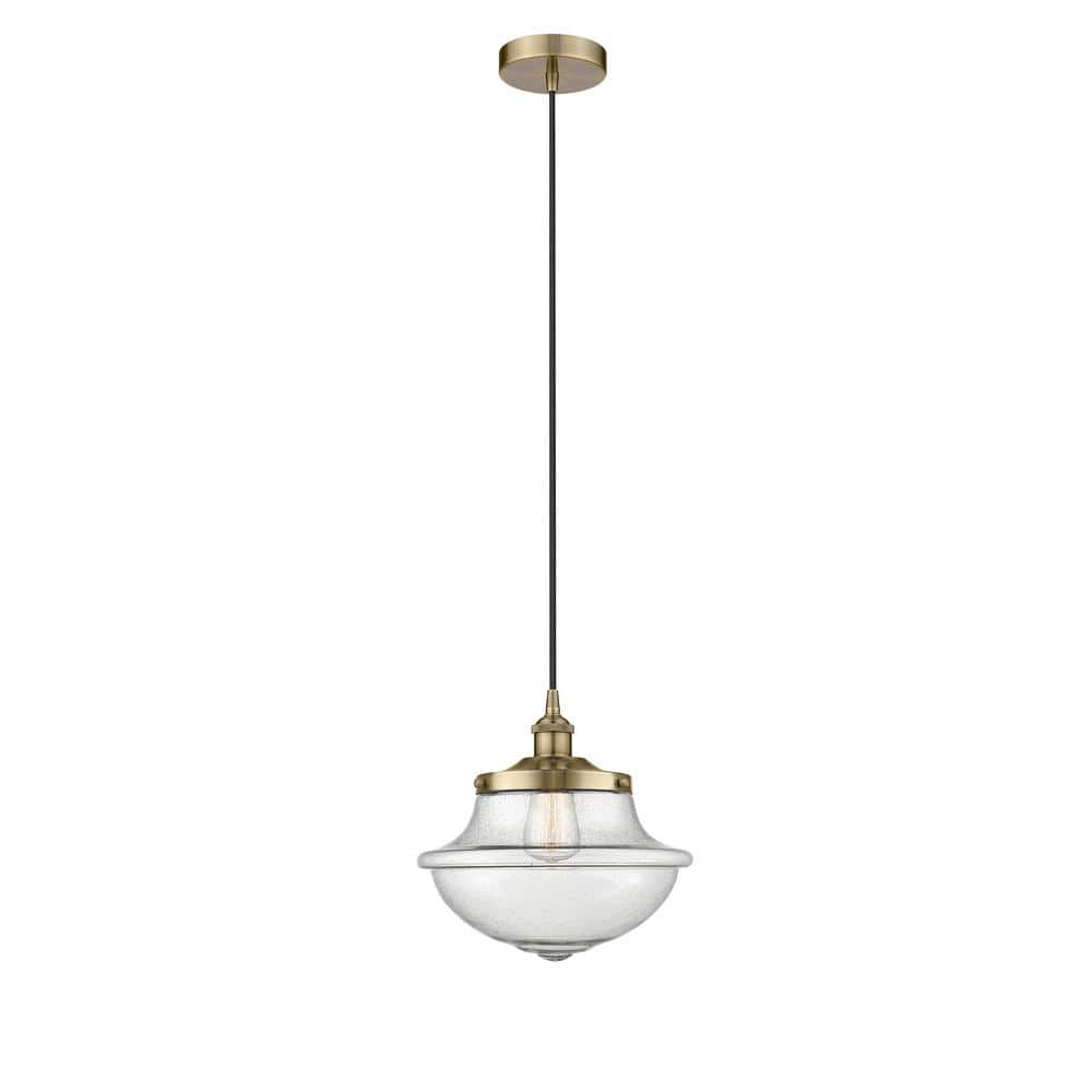 Oxford 100-Watt 1-Light Antique Brass Standard Mini Pendant Light with Seeded Glass Shade, No Bulbs Included price history on PriceWatchPro