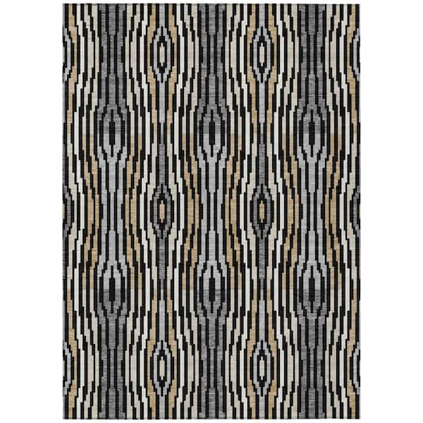 Chantille Machine Washable Indoor/Outdoor Abstract ACN2666 Black 8 ft. x 10 ft. Area Rug