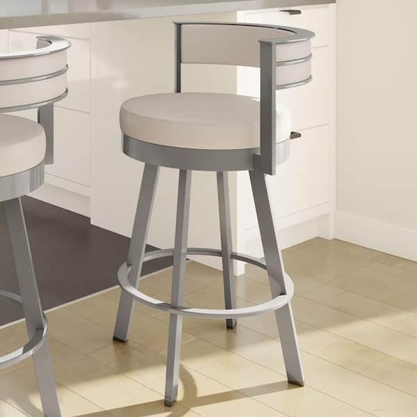 Amisco Browser 26 in. Cream Faux Leather Glossy Grey Metal Swivel Counter Stool