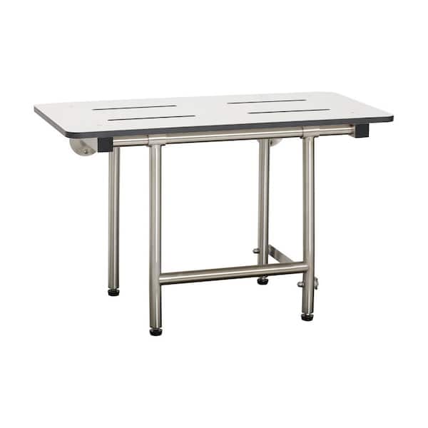 24 in. x 15 in. Folding Wall Mount Bench Shower Seat with Legs in White, ADA Compliant