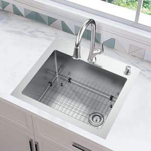 Dolancourt Tight Radius 25 in. Drop-In Single Bowl 18 Gauge Stainless Steel Kitchen Sink with Pull-Down Faucet