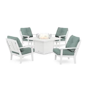 Mission 5-Pieces Plastic Patio Fire Pit Deep Seating Set in White with Glacier Spa Cushions