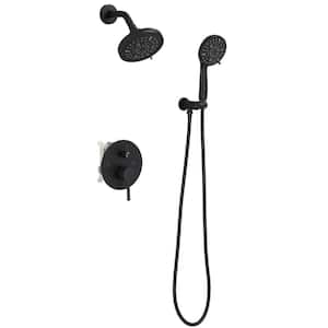 1-Spray Single Handle Round Rain Shower Faucet Set Wall Mout with High-Pressure Shower Head Hand Shower in. Matte Black