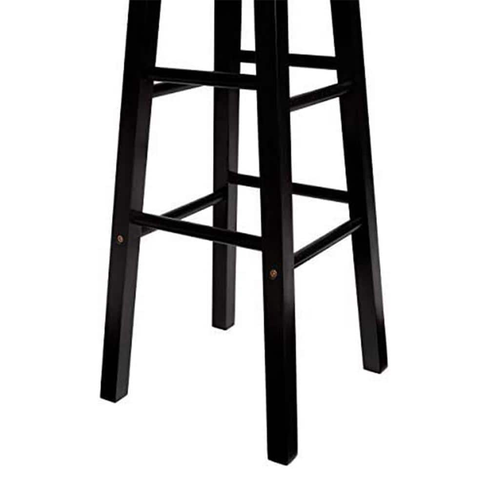 Classic Black Solid Wood 24" Round-Seat Kitchen Counter Stools, Set of 2