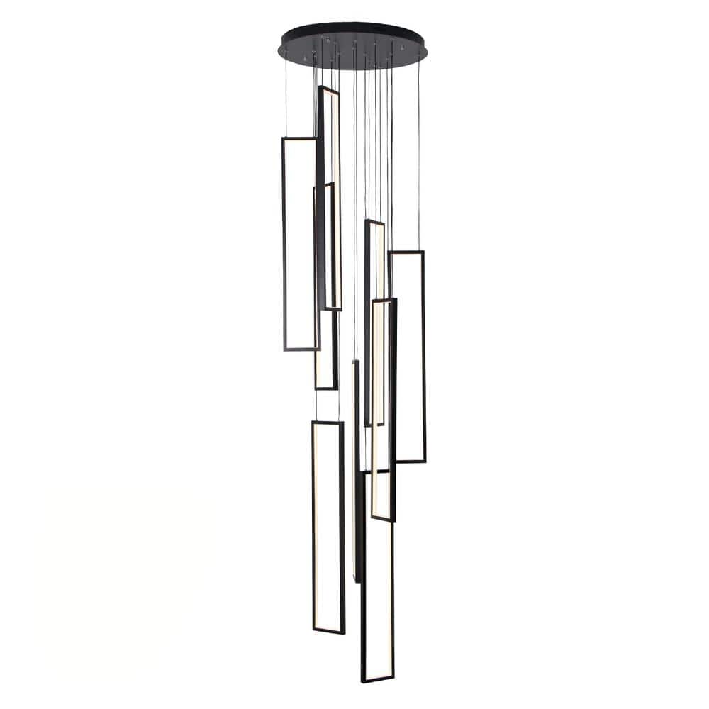 Large Black Aluminum Rectangle Cluster Chandelier Light