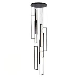9-Lights Large Dimmable Integrated LED Black Chandelier for Living Room Foyer Stairway High Ceiling Chandelier