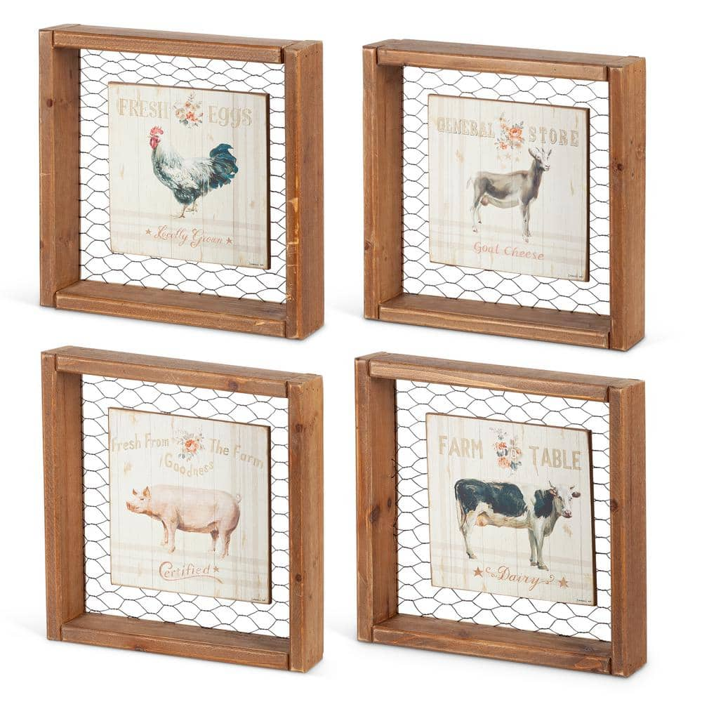 Framed Roosters Shadow Box Chicken Wire 3D Wall Hanging