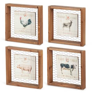 9.50 in. W Metal and Wood Farm Animal Wall Art (Set of 4)