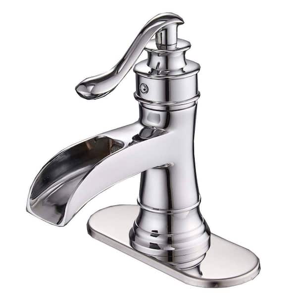 Unbranded Single Handle Single Hole Bathroom Faucet, Deckplate Modern Waterfall Brass Bathroom Vanity Taps in Polished Chrome