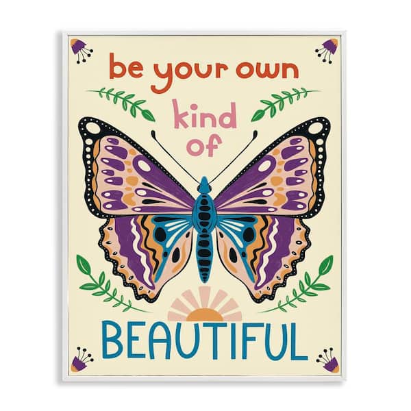 Stupell Industries Your Own Beautiful Butterfly by Carrie Cantwell White Framed Animal Giclee Art Print 14 in. x 11 in.