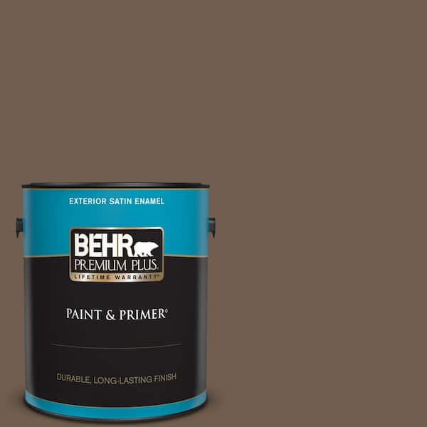 BEHR PREMIUM PLUS 1 gal. #PPF-52 Rich Brown Satin Enamel Exterior Paint & Primer