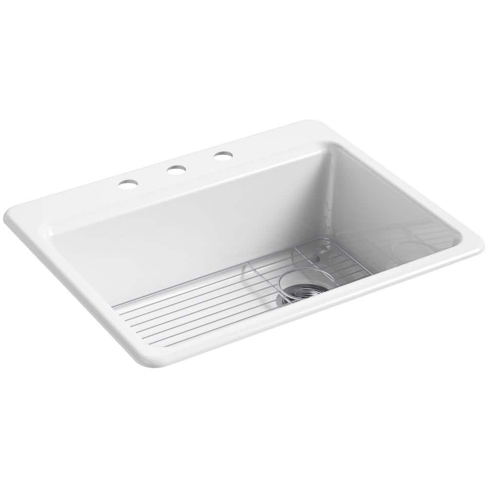 Riverby Collection K-8668-3A1-0 27"" x 22"" x 9.62"" Top Mounted Single Bowl Kitchen Sink with Three Faucet Holes and Bottom Sink Rack in -  Kohler