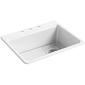 Riverby Drop-In Cast Iron 27 in. 3-Hole Single Basin Kitchen Sink Kit in White