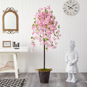 6 ft. Cherry Blossom Artificial Tree in Decorative Metal Pail with Rope