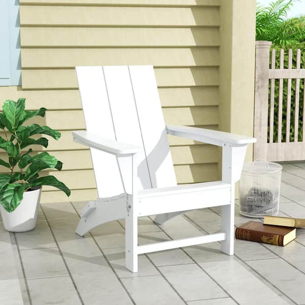 WESTIN OUTDOOR Shoreside Outdoor Patio Fade Proof Modern Folding Plastic Adirondack Chair in White