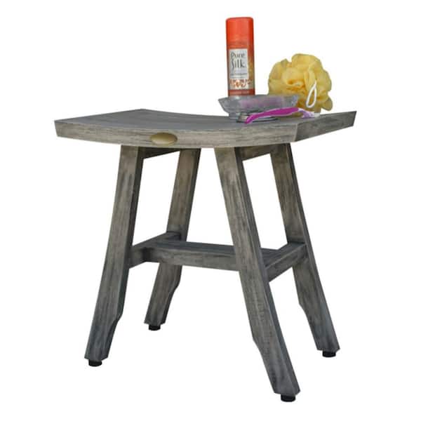 Compact Contemporary Teak Shower Stool in Natural Finish Compact Contemporary Teak Shower Stool in Natural Finish