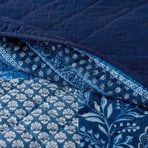 Indigo Floral Patchwork Cotton Quilt