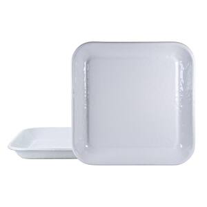 10.5 in. Solid White Enamelware Square Plates (Set of 2)