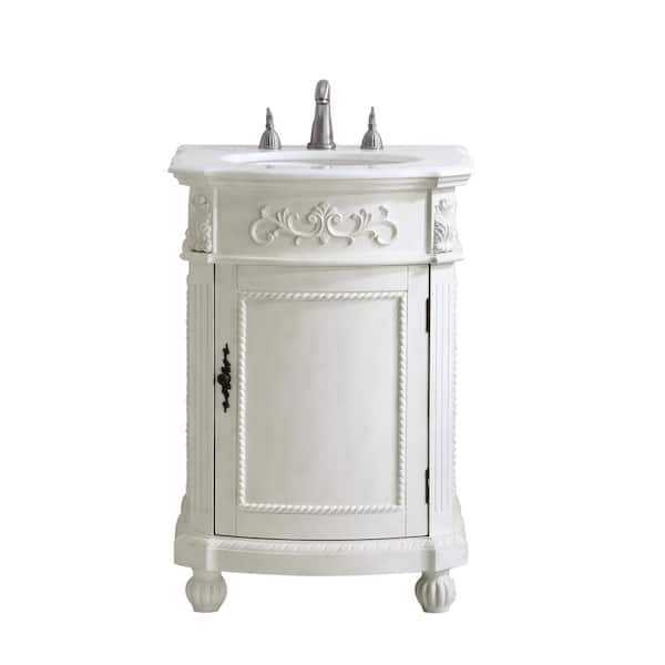 Unbranded Simply Living 24 in. W x 22 in. D x 36 in. H Bath Vanity in Antique White with Ivory White Engineered Marble