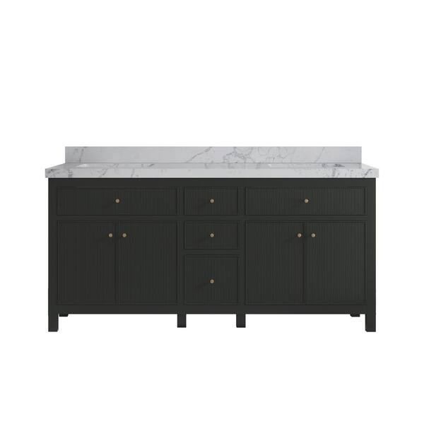 Willow Collections Sonoma 72 in. Double Sink Freestanding Black Top Bath Vanity with Venatino Quartz Top Unassembled