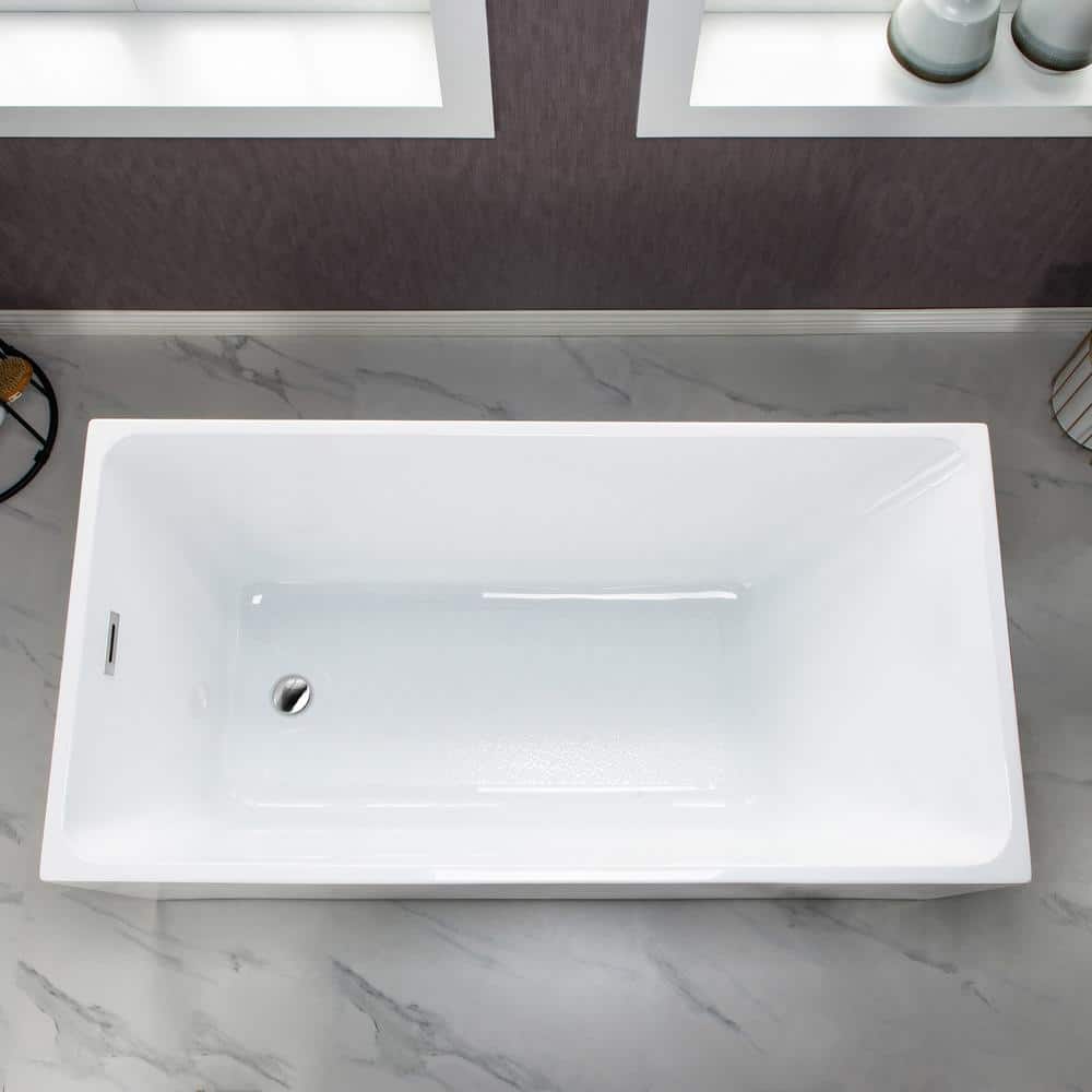 67'' White Acrylic Freestanding Rectangular Soaking Bathtub