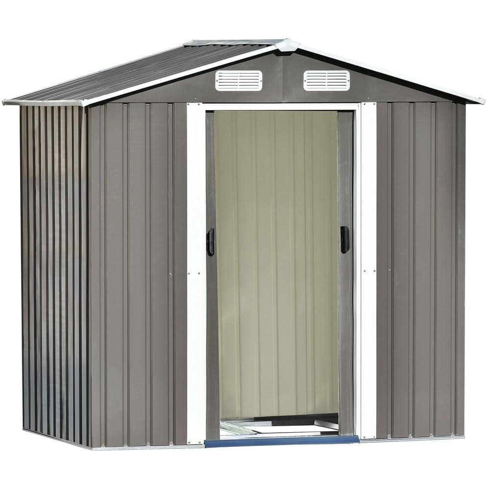 Patio 6 ft. W x 4 ft. D Metal Gray Garden Shed with Lockable Door and Tool 