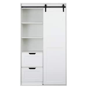 39.61 in. W x 18.7 in. D x 71.13 in. H Linen Cabinet with Sliding Barn Door and 2-Drawers in White