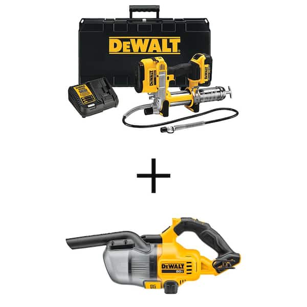 DEWALT 20V MAX Cordless 10,000 PSI Variable Speed Grease Gun and 20V MAX Stick Vacuum with 4.0Ah Battery and Charger