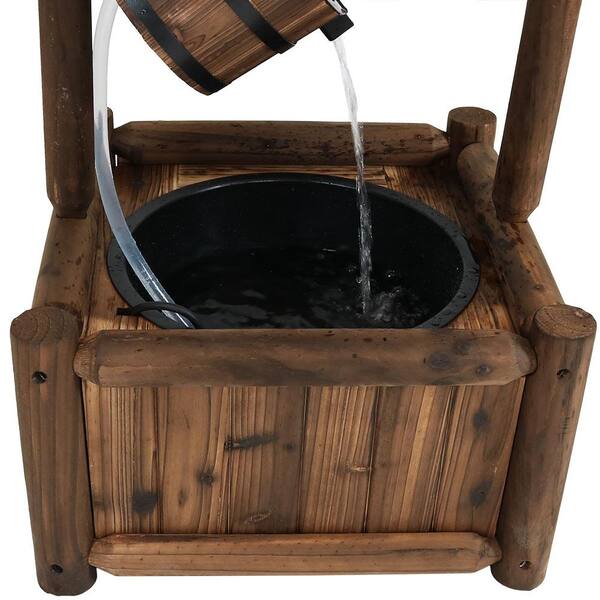 Wishing Well Wooden Water Fountain Outdoor Bucket Rustic Patio Decor Electric 