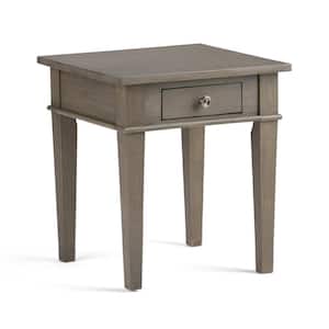 Carlton Solid Wood 18 in. Wide Square Transitional End Side Table in Farmhouse Grey