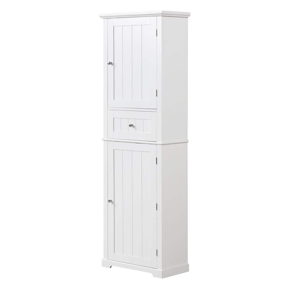22 in. W x 11 in. D x 67.7 in. H White Linen Cabinet with Drawer and Adjust