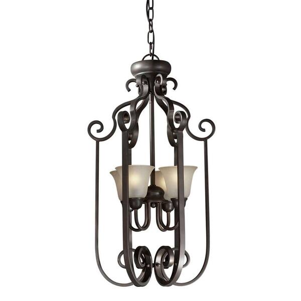 Forte Lighting 4-Light Antique Bronze Chandelier with Shaded Umber Glass