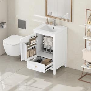 20 in. W x 18.3 in. D x 34 in. H Single Sink Freestanding Bath Vanity in White with White Ceramic Top and Storage