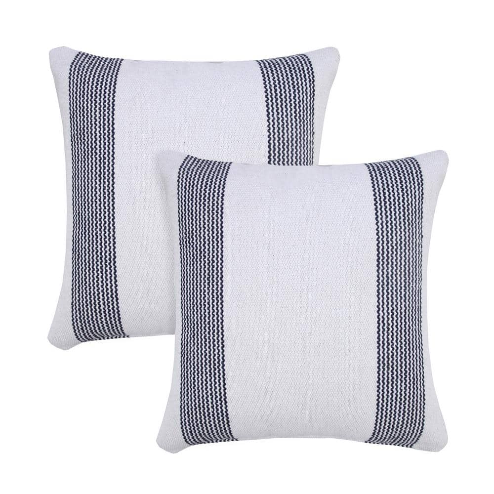 Cabana Indigo / White Striped Hand-Woven 20 in. x 20 in. Indoor Throw Pillo