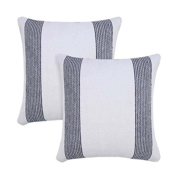 Unbranded Cabana Indigo / White Striped Hand-Woven 20 in. x 20 in. Indoor Throw Pillow (Set of 2)