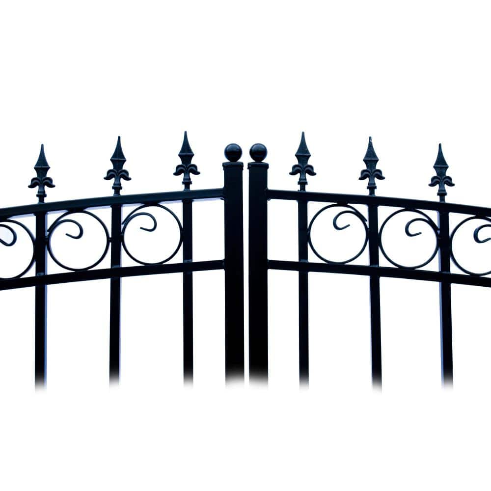 Prague Style Black Steel Dual Swing Driveway Gate with Pedestrian Gate