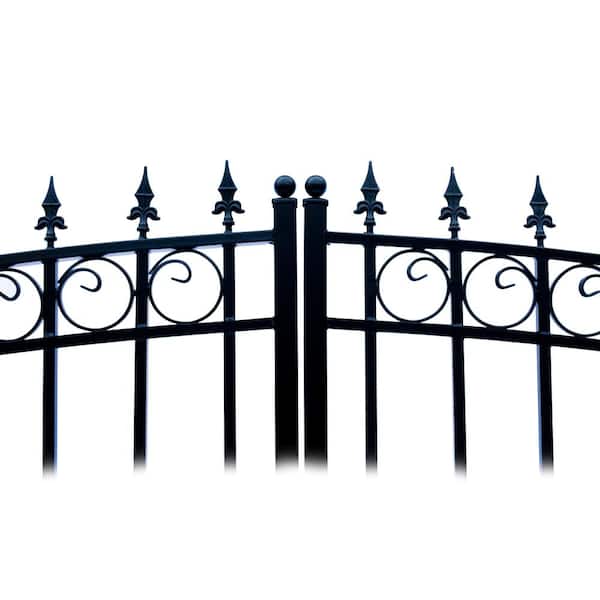 ALEKO Prague Style 18 ft. x 6 ft. with Pedestrian Gate Black Steel Swing Dual Driveway Fence Gate