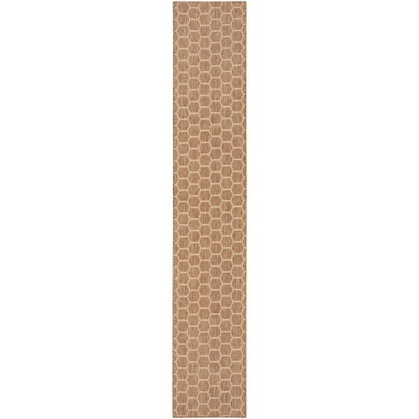 Nourison Reversible Indoor Outdoor Natural 2 ft. x 10 ft. Honeycomb Contemporary Runner Area Rug