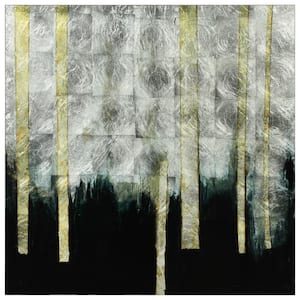 Treeline II Abstract Unframed Reverse Printed on Tempered Glass with Silver Leaf Wall Art 38 in. x 38 in.