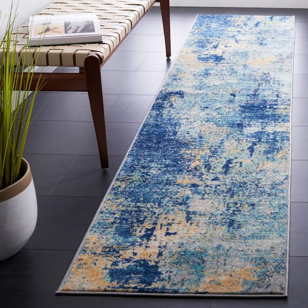 Jasper 2 ft. x 9 ft. Navy/Ivory Gradient Marble Runner Rug