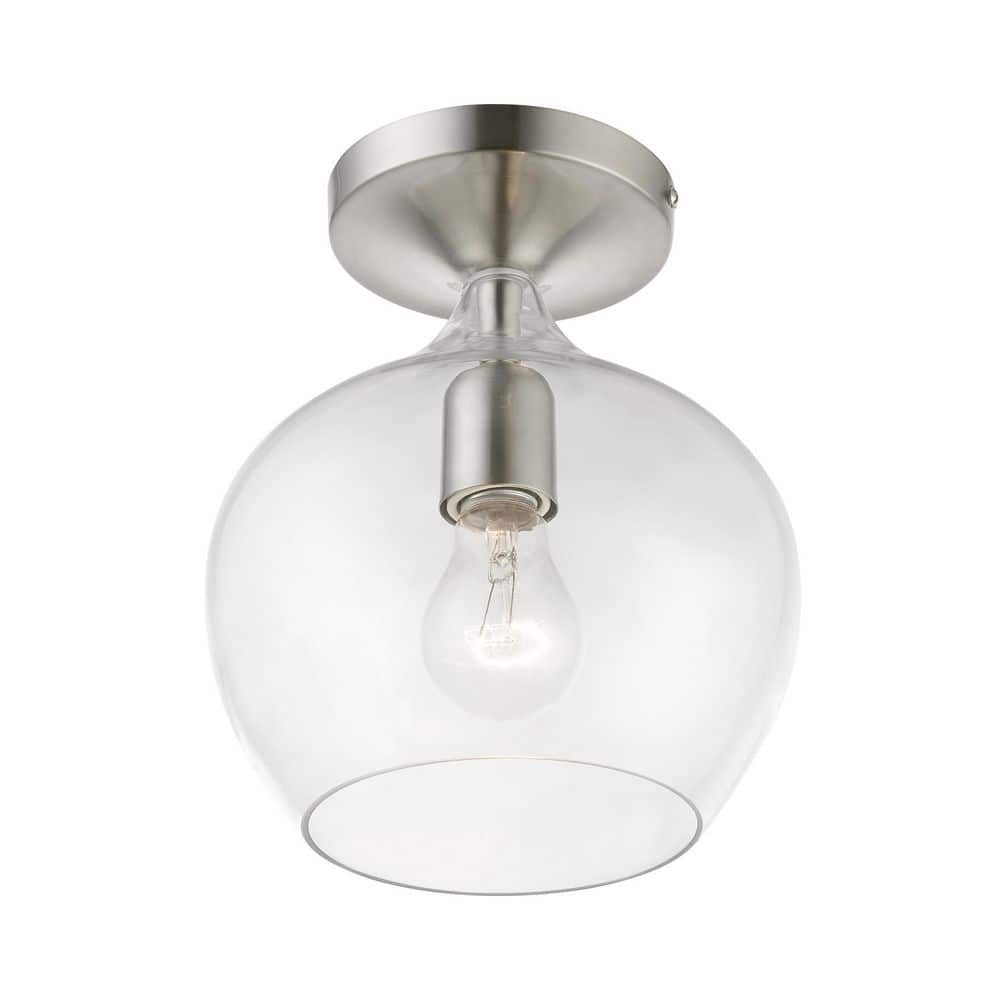 Brushed Nickel 1-Light Semi-Flush Mount with Clear Glass Shade