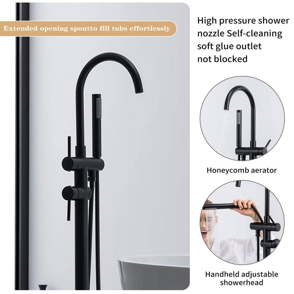 Matte Black Brass Freestanding Tub Faucet with Hand Shower
