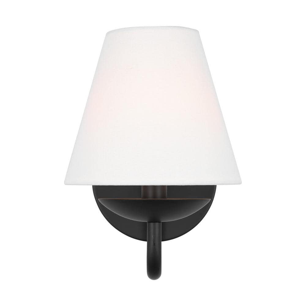 Midnight Black Steel Wall Sconce with White Linen Shade