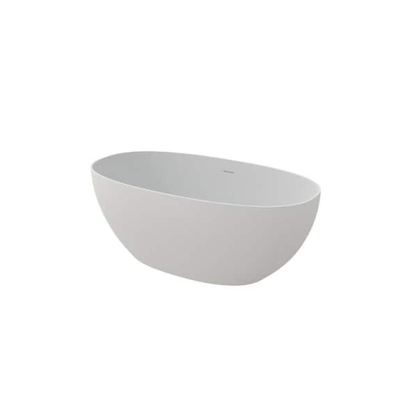 59.06 in. x 30.71 in. Solid Surface Stone Resin Flatbottom Freestanding Non-Slipper Soaking Bathtub in Matte White