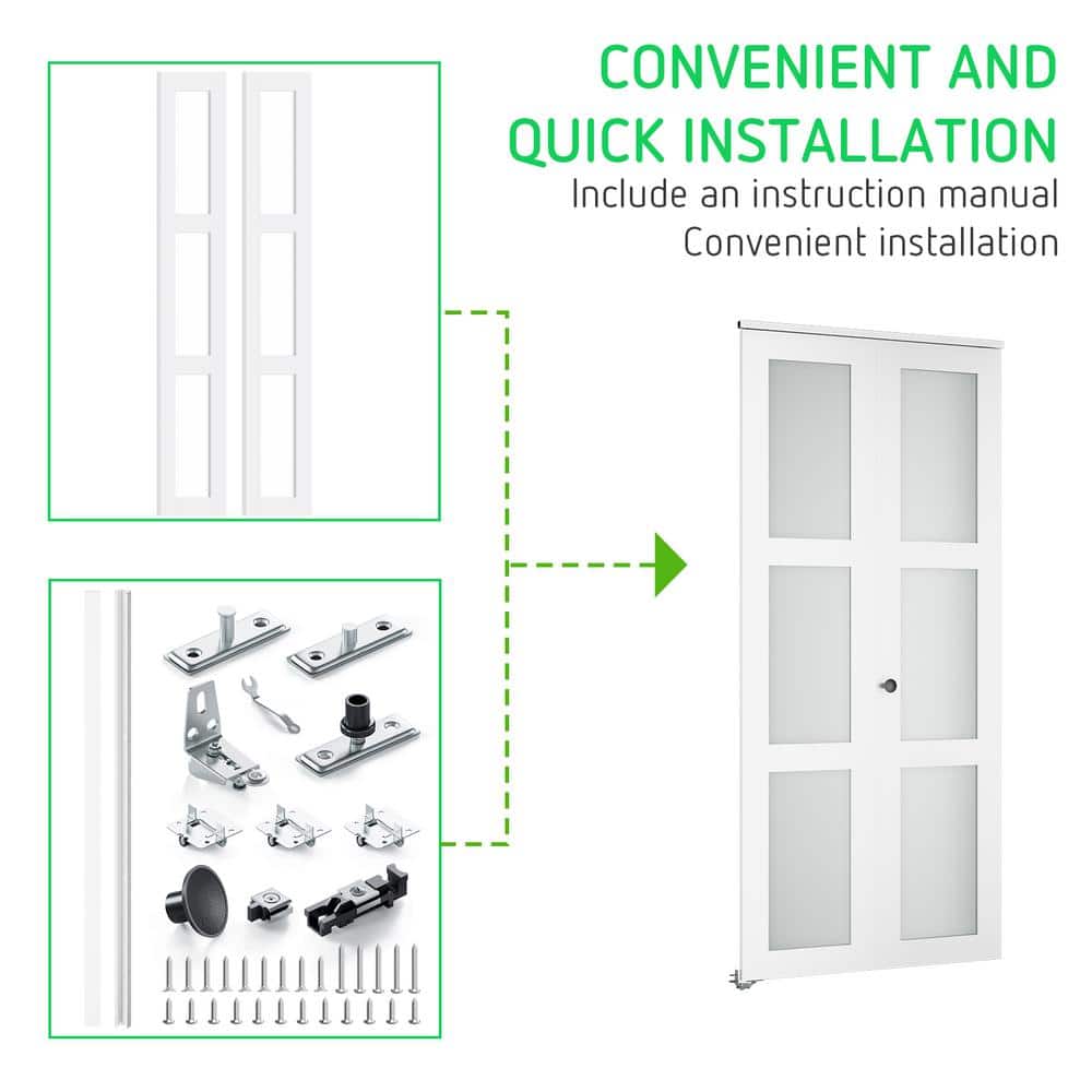 24 in. White MDF Bi-Fold Door with Frosted Glass Panels